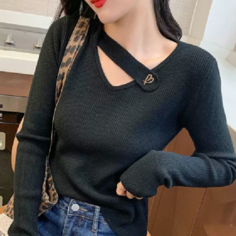 Áo Dệt Kim Nữ Tay Dài Cổ Chữ v Thời Trang Hàn Quốc