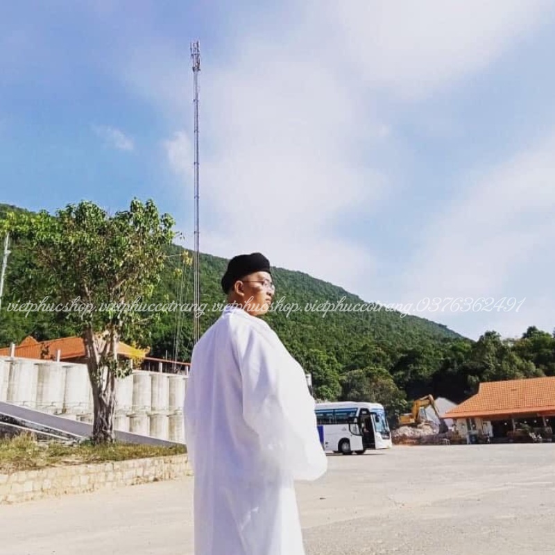 Áo ngũ thân , áo tấc nam tay thụng tơ oganza màu trắng đơn giản , Cổ Phục Việt Nam