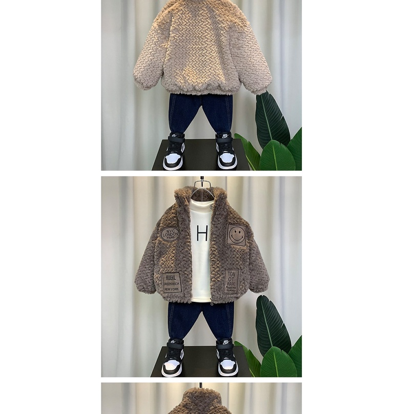 Áo Khoác Lót Lông Cừu Dày Dặn Thời Trang Thu Đông Cho Bé Trai