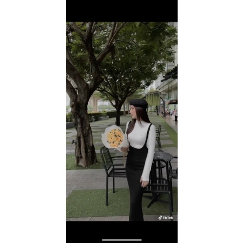 Set Đầm Yếm Maxi Cổ Lọ Tay Dài Phong Cách S44