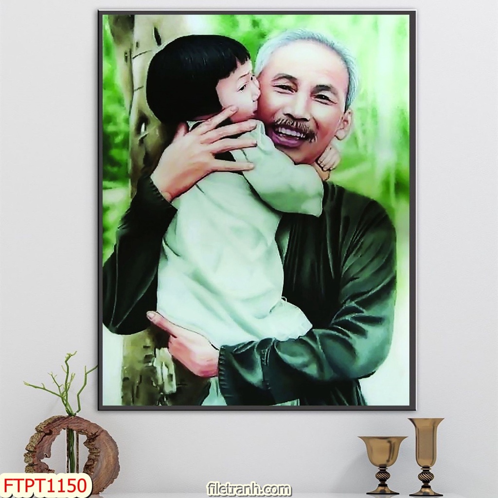 Tranh Treo Tường Ảnh Bác Hồ Kính Yêu - Bác Giáp /Treo Phòng Khách/Làm Việc/ Tranh Tráng Gương Bóng Đẹp