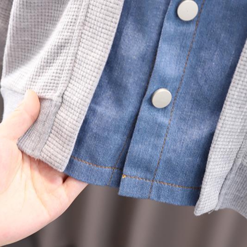 Áo Khoác Denim Dáng Rộng Giả 2 Lớp Thời Trang Mùa Thu Hàn Quốc Cho Bé Trai 0-5 Tuổi