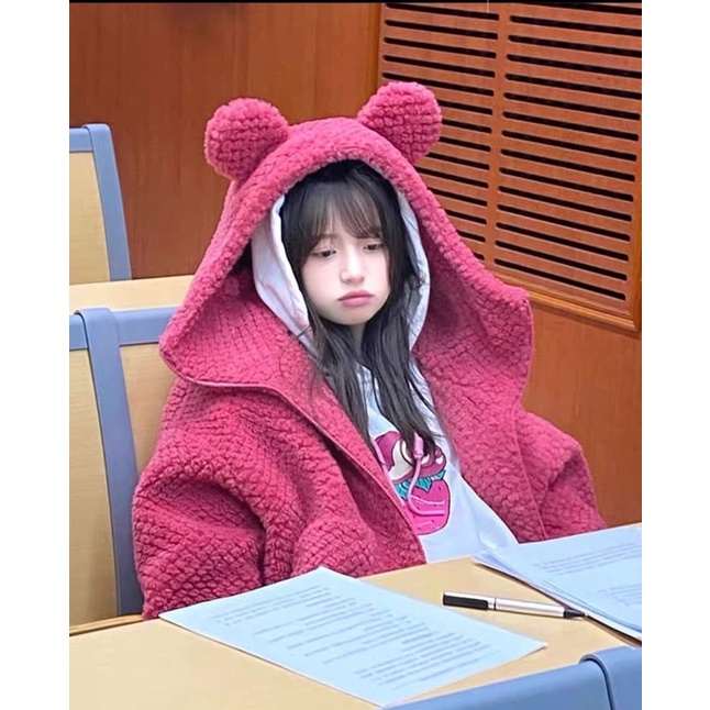 áo khoác gấu hồng siêu cutee ( săn đồ trên live )