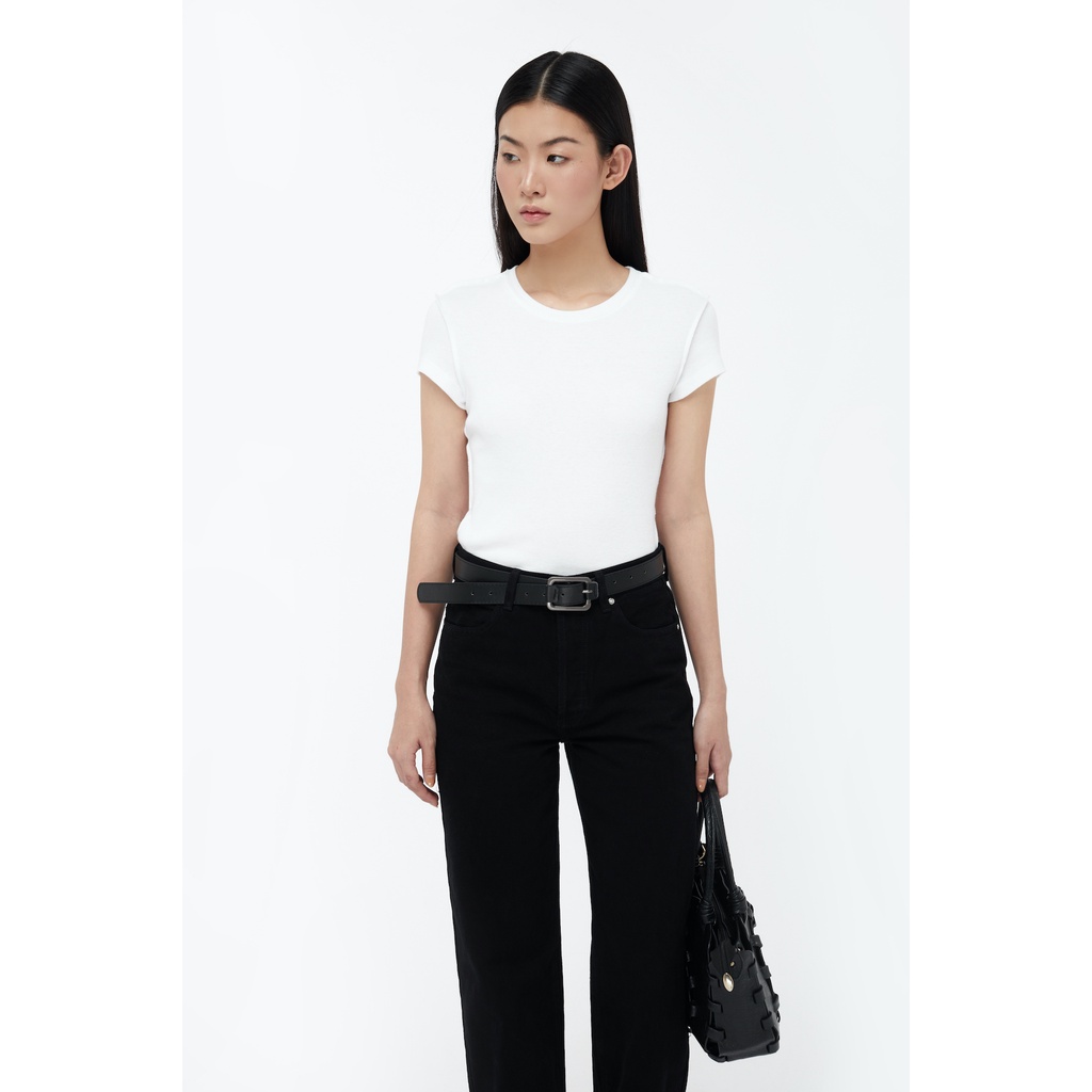 TheBlueTshirt - Áo Thun Croptop Nữ Vắt Sổ Ngoài Vai - The Lines Rib Top - White