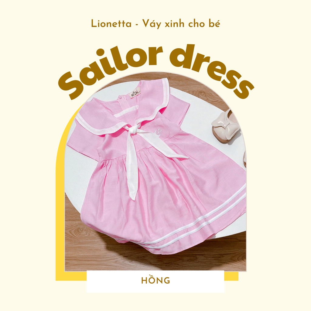 Váy cho bé gái, cổ thủy thủ Sailor - Chất đũi mềm mặc cực dễ chịu, thấm hút mồ hôi hãng MH Kids
