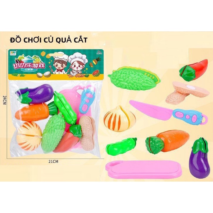 Bộ Đồ Chơi Cắt Hoa Quả Rau Củ Bằng Nhựa Cho Bé 14 Món