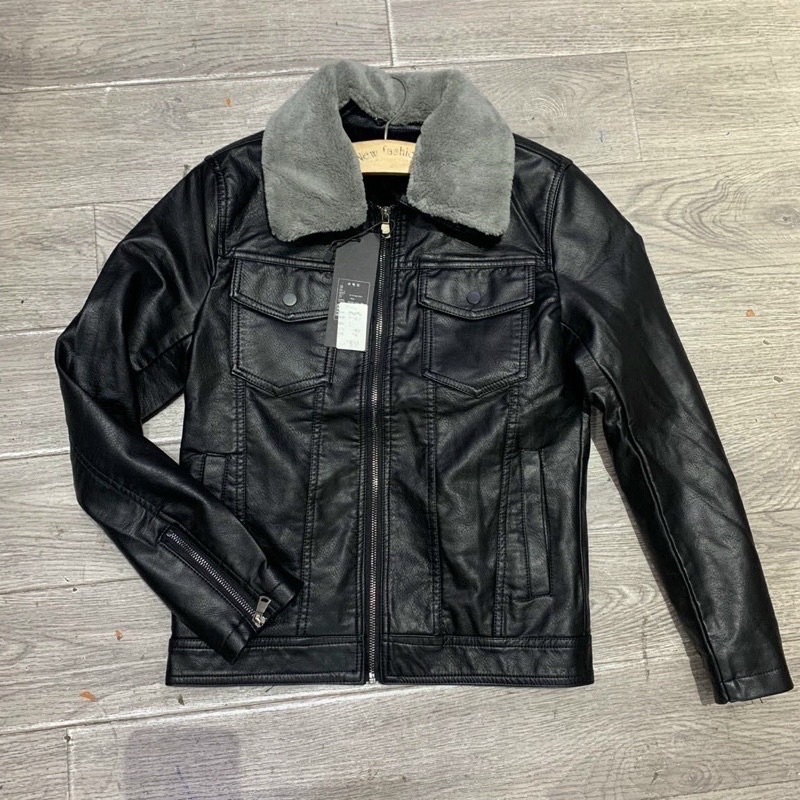 ÁO KHOÁC DA NAM -ÁO DA LỘN NAM KÈM CỔ LÔNG