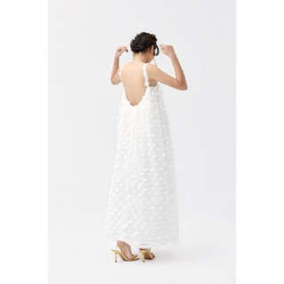 Đầm dây dáng xoè đính hoa tơ voan trắng spring blossom dress | chen inspired