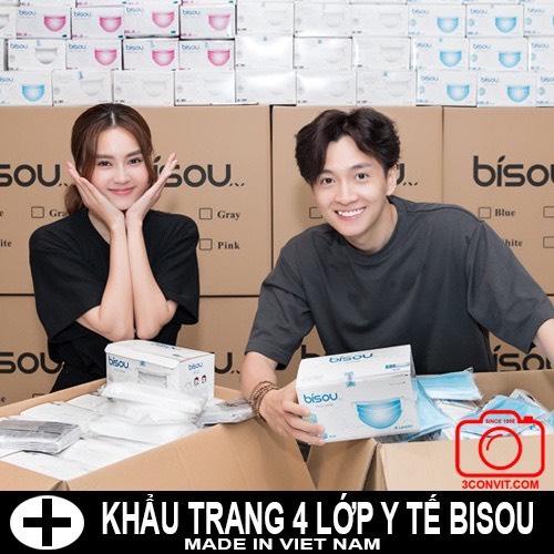 Khẩu trang y tế Bisou xanh Trắng hộp 50 cái kháng khuẩn