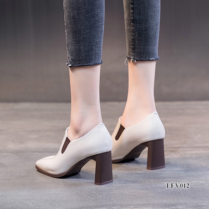 Giày da nữ cao gót, mũi vuông độc đáo, phong cách Châu Âu, phù hợp đi chơi đi làm LEV012