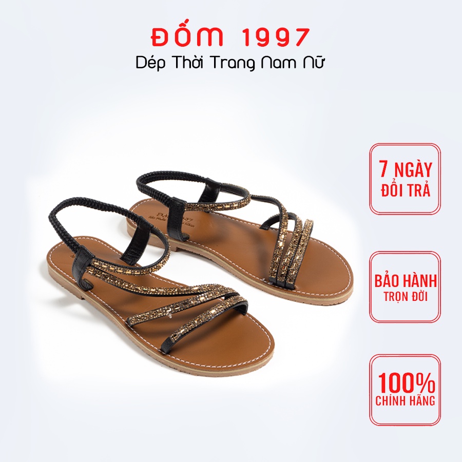Dép sandal nữ gắn đá thời trang lịch lãm ĐỐM 1997 đế bệt cao su TPR hạn chế tiếng ồn chống trơn trượt bám dính tốt