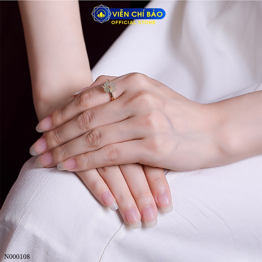 Nhẫn bạc nữ cỏ 4 lá đá xi vàng chất liệu bạc 925 thời trang phụ kiện trang sức Viễn Chí Bảo N000108