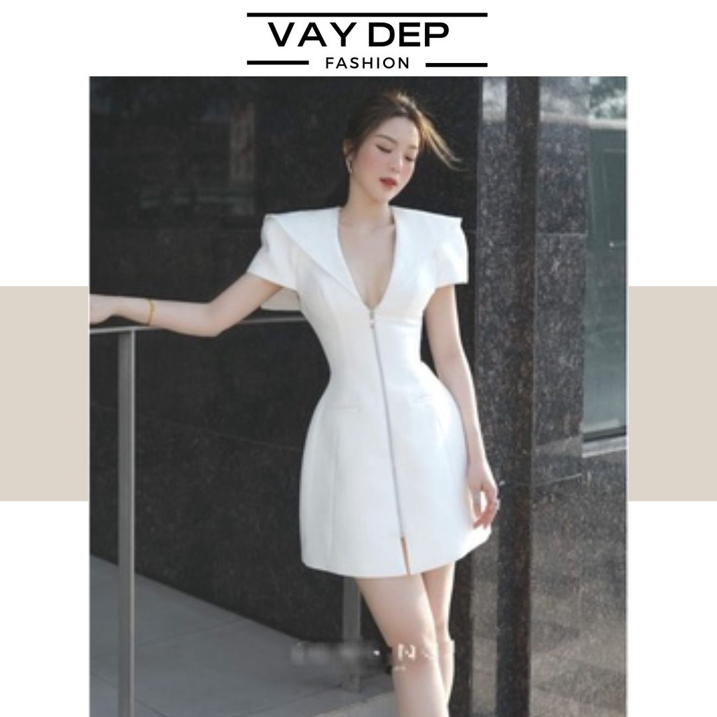 Váy khóa trước chất tafta quyến rũ đen trắng