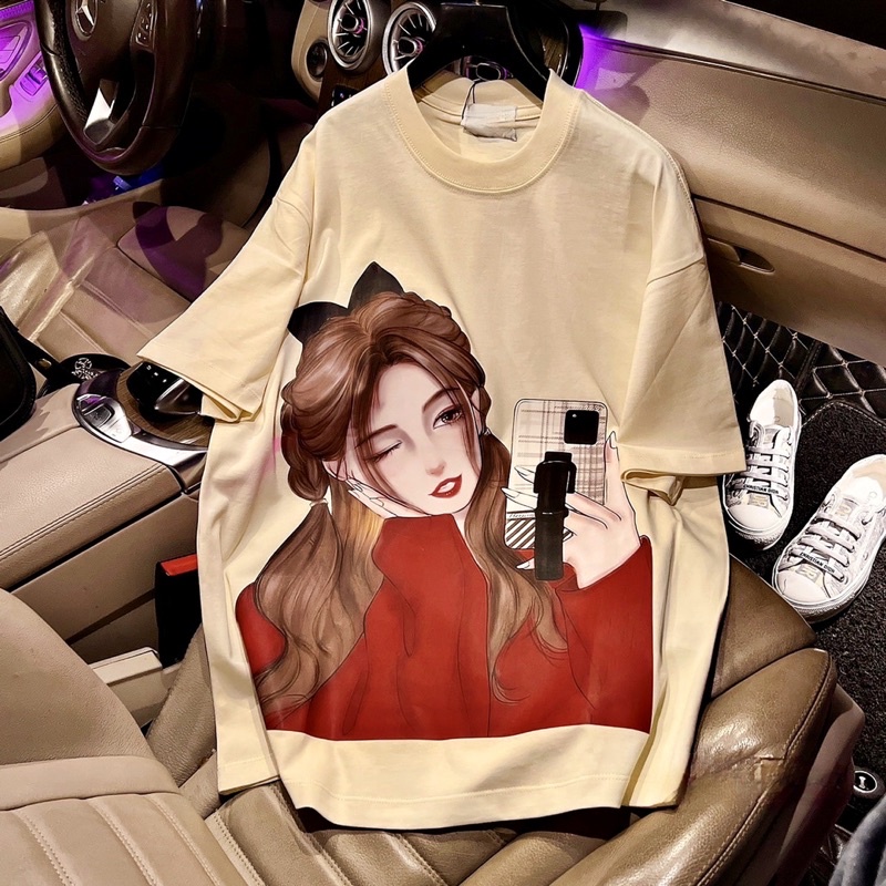 Áo Thun Chất Loại 1 Mịn Mát In Cao Cấp Cô Gái Điện Thoại