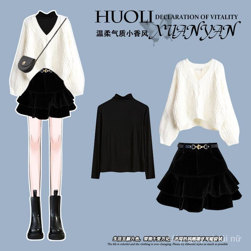 Bộ Áo Sweater Dệt Kim Dáng Ôm Phối Chân Váy Ngắn Thời Trang Thu Đông 2022 Mới Cho Nữ