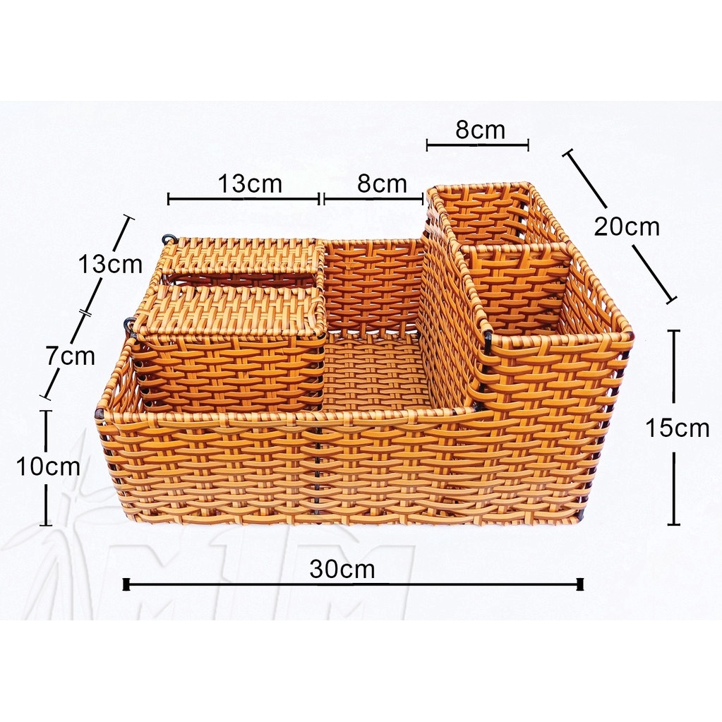 Giỏ nhựa giả mây 4 ngăn đựng đồ đa năng