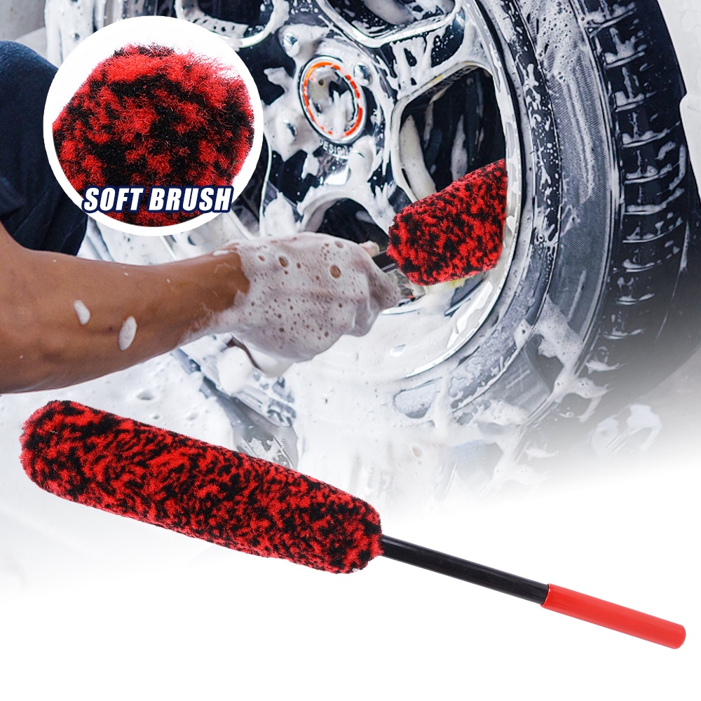 Bàn Chải Vệ Sinh Bánh Xe Hơi Cán Dài Bằng Len Cứng Có Thể Tháo Rời