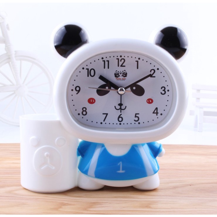 Khay đựng bút viết kiêm đồng hồ báo thức để bàn hoạt hình chim cánh cụt và khủng long