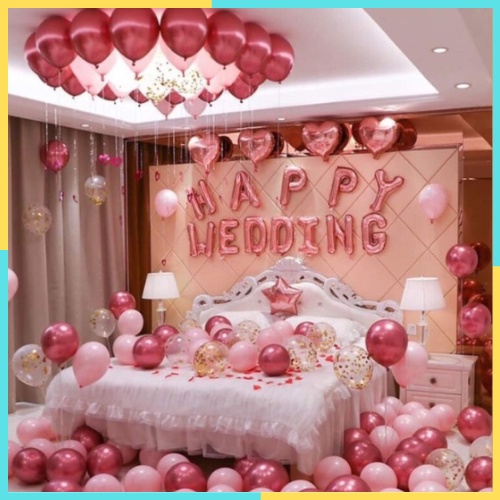 Set bóng bay trang trí phòng cưới, phòng tân hôn ,bóng trang trí phòng cưới tặng 100 cánh hồng