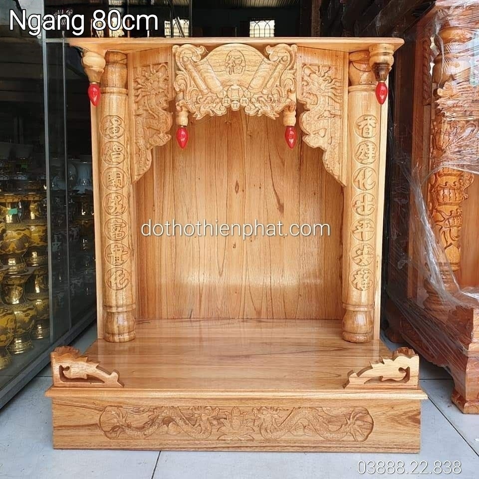 Bàn thờ thần tài ông địa ngang 80 gỗ xoan mẫu mới