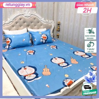 Bộ ga kèm 2 vỏ gối nằmvải poly cotton,chọn mẫu-doremon đàn
