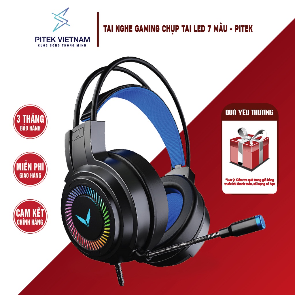 Tai nghe gaming chụp tai có đèn led 7 màu - Pitek