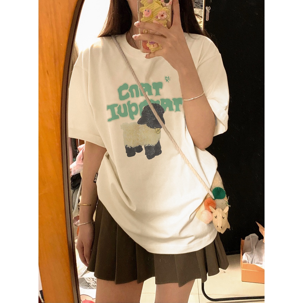 Porozi  Áo Thun Nữ Ngắn Tay Cổ Tròn In Chữ Phong Cách Hàn Quốc