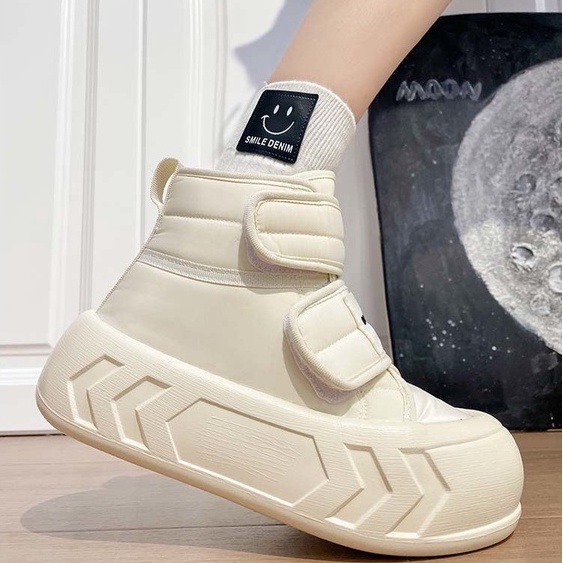 Giày Bánh Mì Cotton Đế Dày Cao Cổ Quai Dán Ngang Dễ Thương Dành Cho Nữ