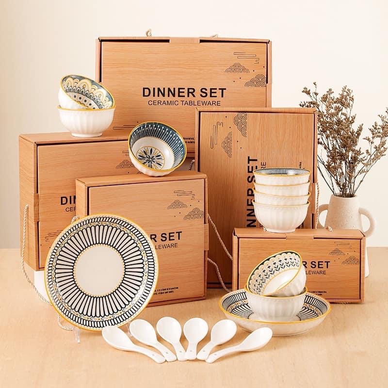 Set Bát, Đĩa Sứ Cao Cấp Có Hộp Làm Quà Tặng Sang Trọng