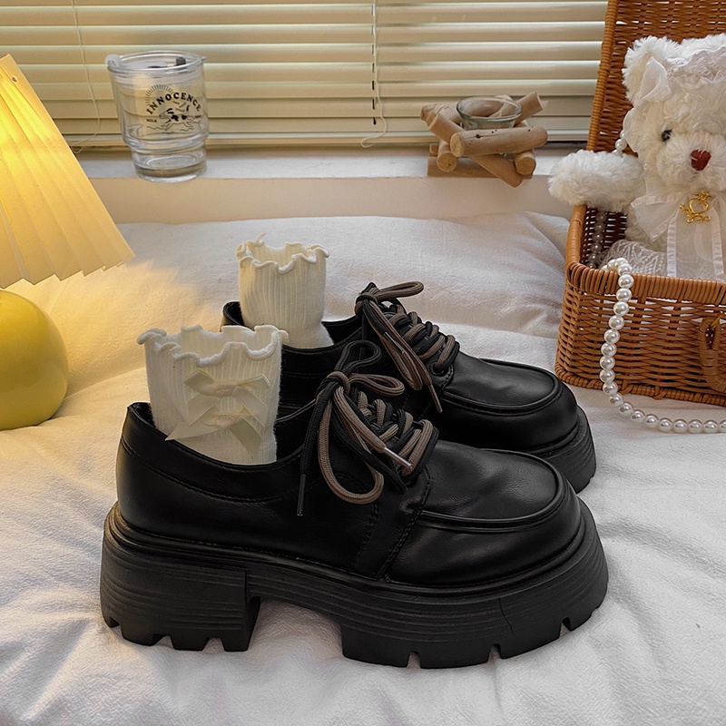 Ielgy Giày Tăng Chiều Cao Bằng Da Cột Dây Đơn Giản Dễ Phối Đồ Cho Nữ