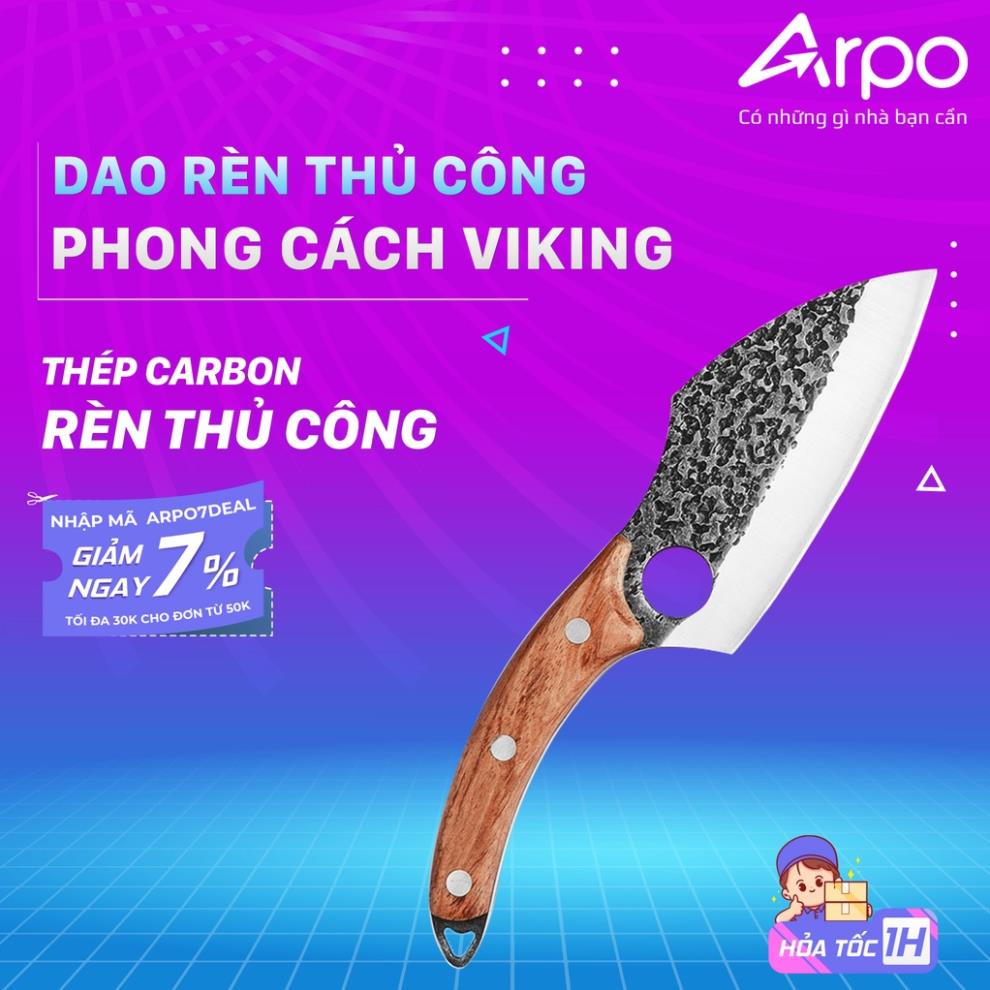 Dao Rèn Thủ Công Phong Cách Viking Làm Từ Thép Carbon Cao Cấp - Dao Nhà Bếp Siêu Sắc Tặng Kèm Bao Da