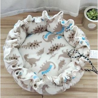 Đệm cho chó mèo, ổ nằm chó mèo mùa đông, hình tròn có dây rút