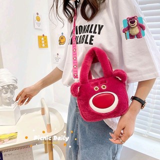 Túi đeo chéo gấu hồng lotso lông mịn siêu cute