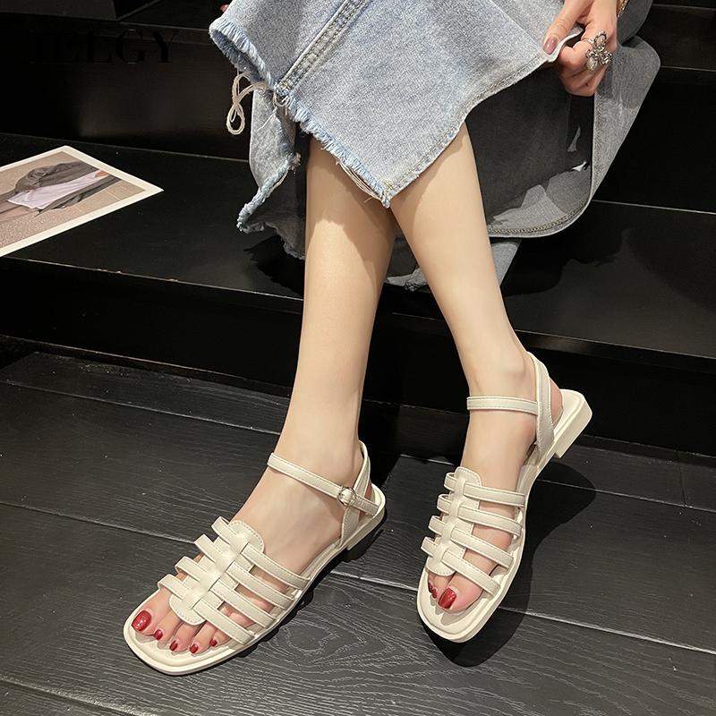 Giày sandal IELGY mũi vuông phong cách retro đơn giản thời trang dành cho nữ