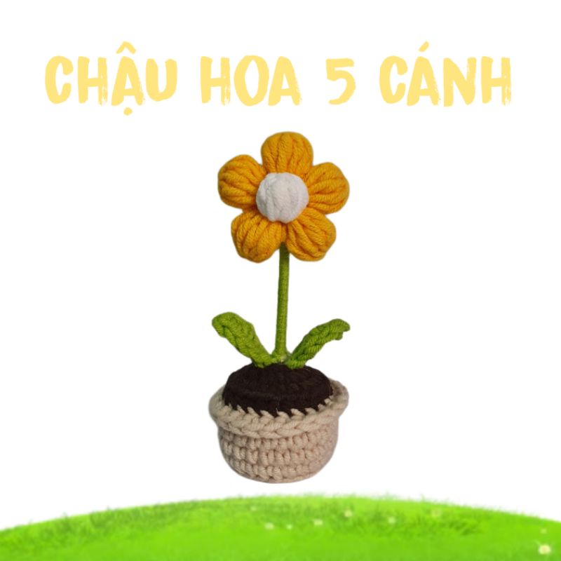 Chậu hoa len mini trang trí bàn học, quà tặng