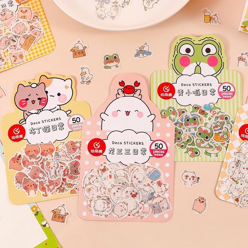 50 stickers dán trang trí sổ Nhật ký, ly nước, bình nước sticker Decal dán sẵn