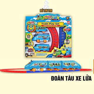 Đoàn xe lửa Train Play Set tàu cao tốc hồng, xanh chạy pin