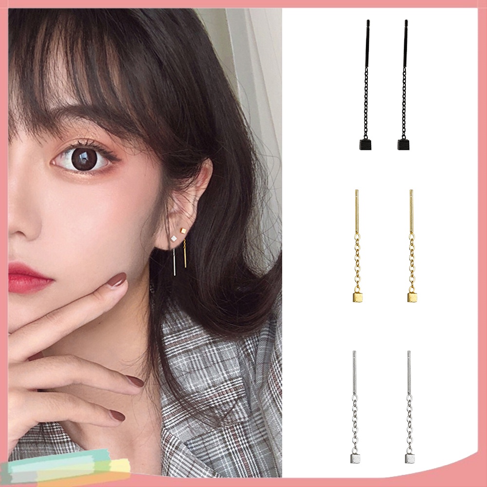 Đôi Khuyên Tai Dài Phối Hình Khối Lập Phương Thời Trang Cho Nữ