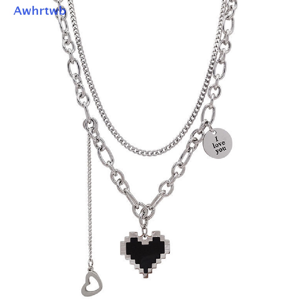 Awhrtwb Vòng Cổ Dây Xích Đôi Mặt Hình Trái Tim Khảm Chữ Đơn Giản Thời Trang Quyến Rũ Dành Cho Nữ Mới