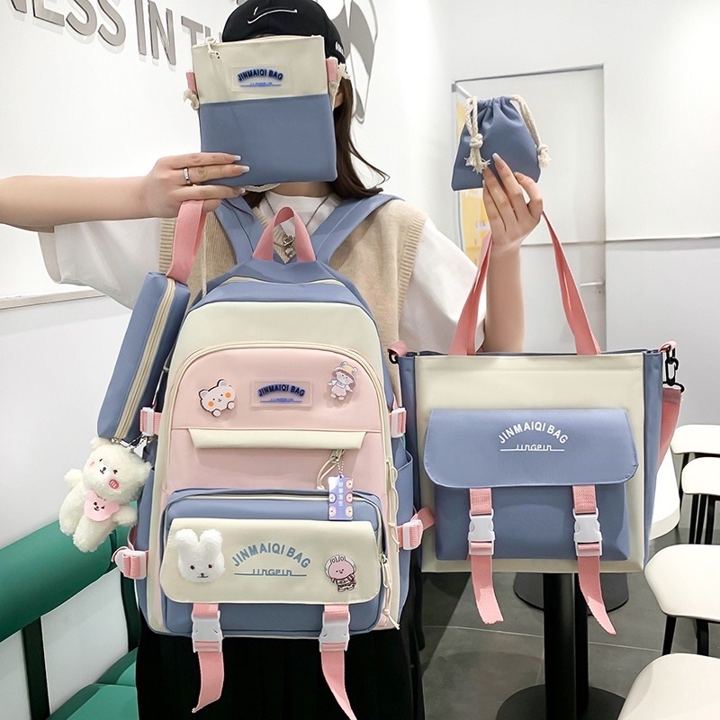 Combo balo 4 món đi học, set balo nam nữ thời trang ulzzang chống thấm - Cặp Đi học Jima