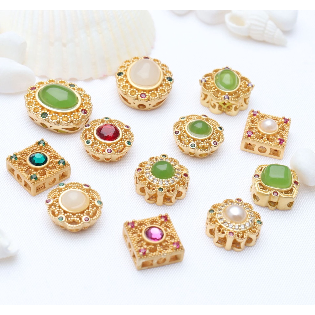 Bộ 5 Hạt Xâu Chuỗi Vàng Cổ Điển Dùng Làm Trang Sức diy