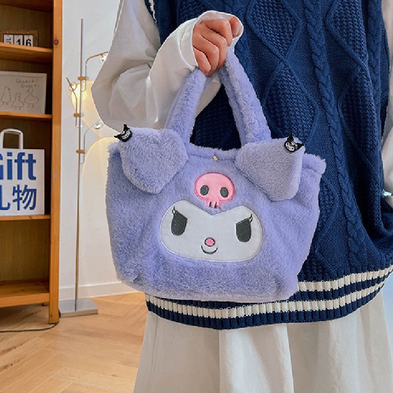 Túi Đựng Cơm Trưa Phủ Lông Sức Chứa Lớn Họa Tiết Hoạt Hình Nhật Bản Instagram Dễ Thương Cho Trẻ Em