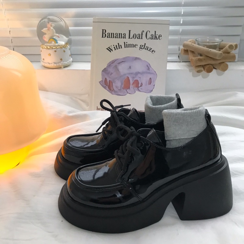 Giày oxford buộc dây da bóng đế cao thanh lịch tiểu thư phong cách Anh Quốc đế cao Yannie Lolita