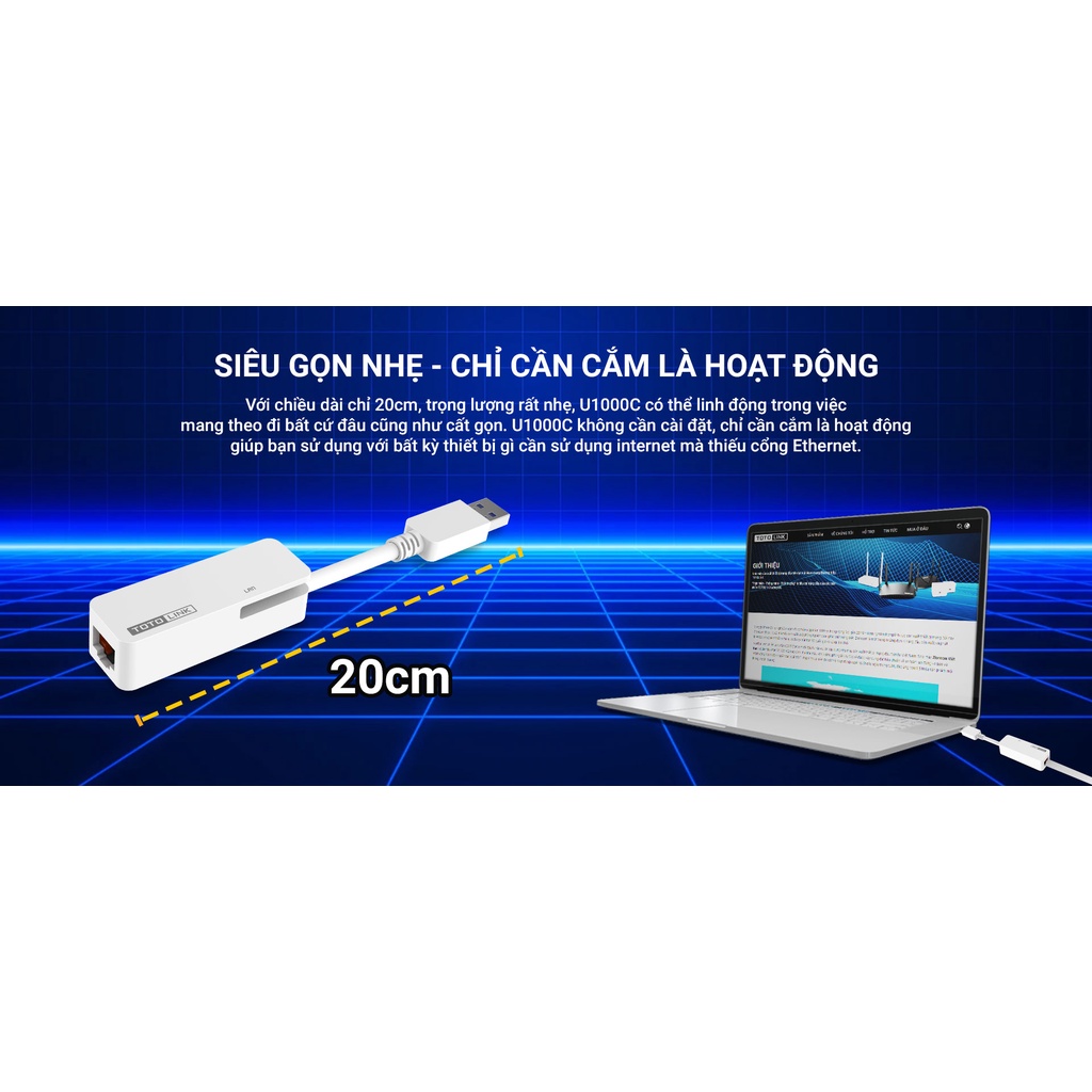 U1000C - Bộ chuyển đổi USB Type-C sang Ethernet RJ45 Gigabit hàng chính hãng