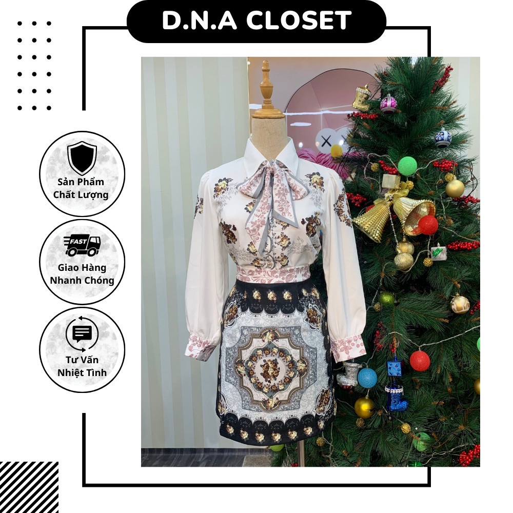 Set váy kèm áo sơ mi dài tay in họa tiết thổ cẩm siêu xinh - DNA Closet