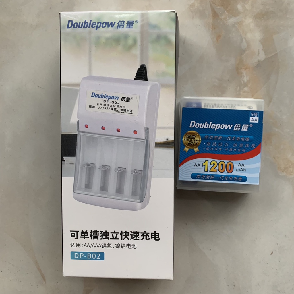 Máy sạc/ bộ sạc 4 viên pin AA/AAA DOUBLEPOW kèm 4 viên pin sạc AA 120mAh