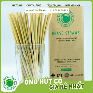 Ống hút cỏ bàng (Grass straws) Hộp 100 ống dài 20 cm - Hàng xuất khẩu đi Mỹ - Dùng được cho tất cả các loại thức uống