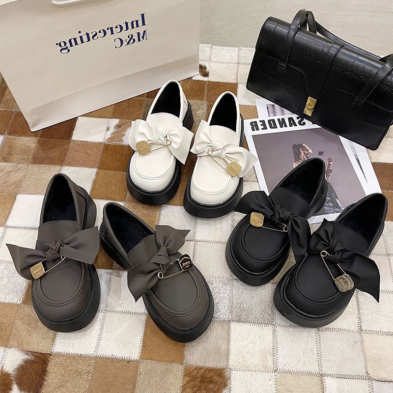 One Giày Da Thắt Nơ Phong Cách Anh Quốc Cổ Điển Dành Cho Nữ