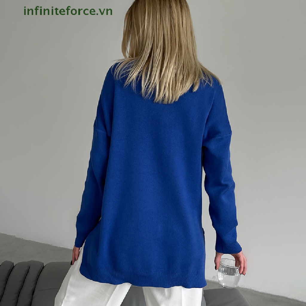 Áo sweater Dệt Kim Cổ Lọ Xẻ Tà Màu Xanh Lá Cây Ấm Áp Thoải Mái Thời Trang Thu Đông [VN]
