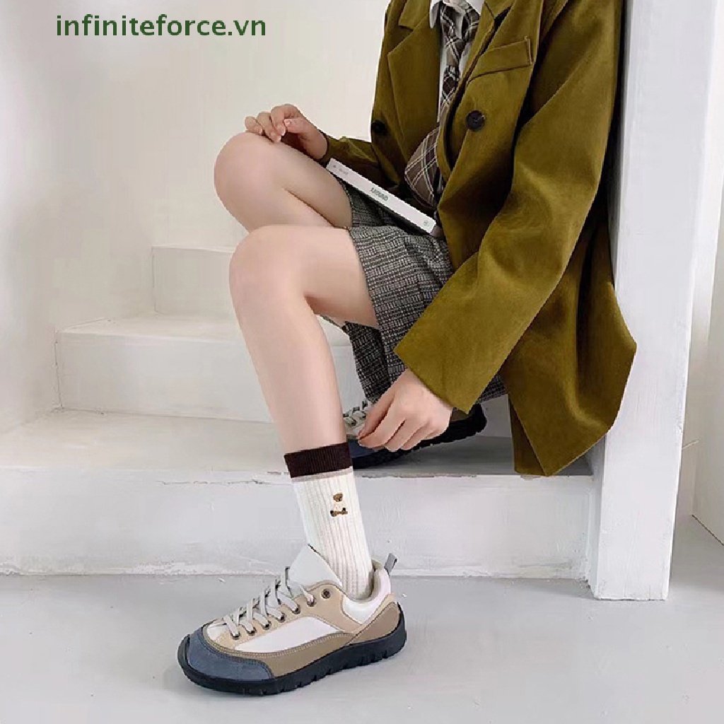 Vớ Dày Họa Tiết Kẻ Sọc Trắng Đen Hình Gấu Hoạt Hình Dễ Thương Thời Trang Thu Đông Cho Nữ